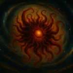 Illustration sombre et spectaculaire d’Azathoth, le dieu du chaos cosmique dans l’univers de Lovecraft.
