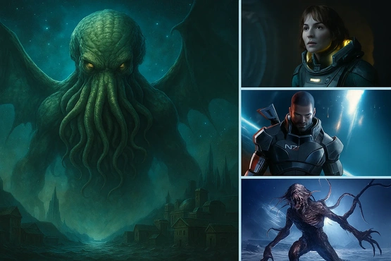 Influence de Cthulhu sur la science-fiction et l’horreur moderne, avec représentations dans les jeux vidéo, films et œuvres contemporaines.