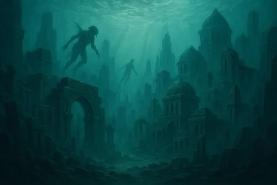 Ruines de la cité sous-marine Y'ha-nthlei, habitat des Profonds dans l’univers de Lovecraft et la nouvelle L’Ombre sur Innsmouth