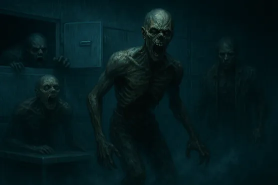Plusieurs morts-vivants sortent de la morgue après avoir été ramenés à la vie.