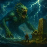 Représentation terrifiante de Dagon émergeant des profondeurs marines