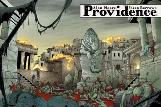 Cité dévastée et statue lovecraftienne dans le comics Providence de Moore et Burrows