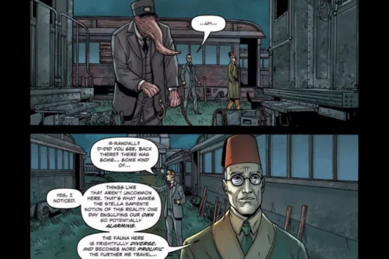 Conversation surréaliste entre personnages dans la BD Providence inspirée de Lovecraft
