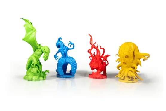 Les Grands Anciens en figurines colorées : Cthulhu, Nyarlathotep, Hastur, Shub-Niggurath