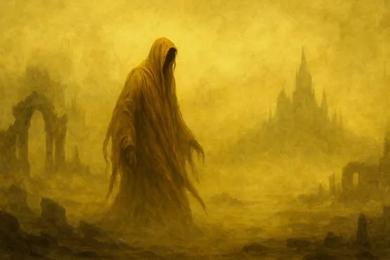Entité drapée dans la brume, déambulant parmi les vestiges d’un empire oublié