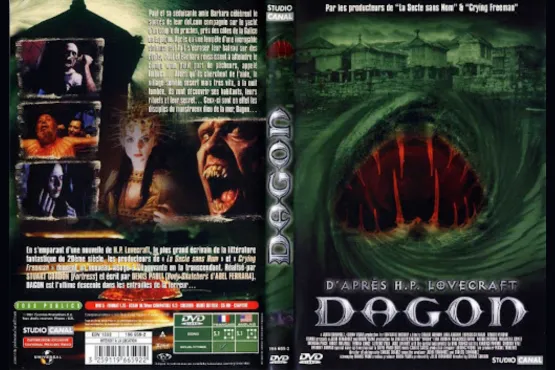 Couverture du DVD avec une gueule béante de monstre marin et scènes cultes du film