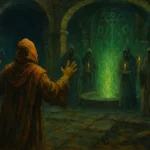 Un culte mystérieux effectue un rituel ancien dans une caverne souterraine de Kingsport, tiré de la nouvelle le festival de lovecraft.