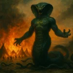 Le dieu-serpent Yig surgit au milieu des flammes dans un ancien village