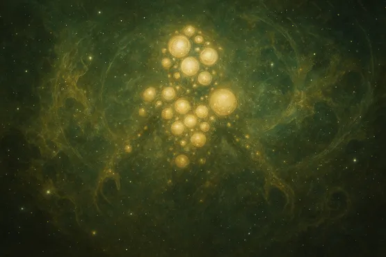 Forme diffuse de sphères lumineuses en suspension dans l’espace