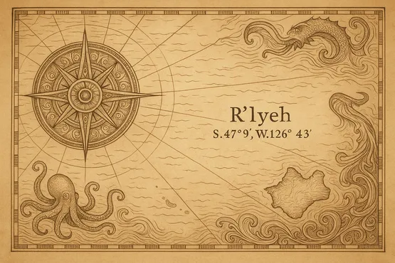 Carte mythique de R’lyeh avec coordonnées marines