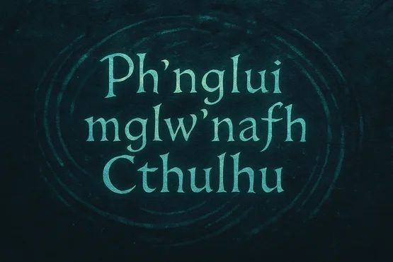 Texte mystique Ph’nglui mglw’nafh Cthulhu, incantation emblématique du mythe de Lovecraft.