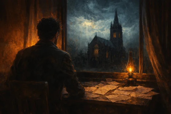 découverte de l'église dans la nouvelle celui qui hantait les ténèbres